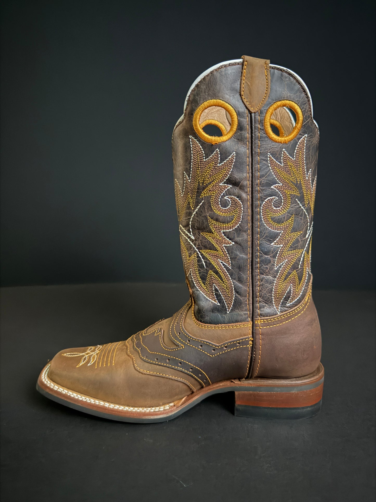 250-1H CRAZY TAN MENS WESTERN COWBOY BOOTS BROWN LEATHER WESTERN STITCH DESIGN