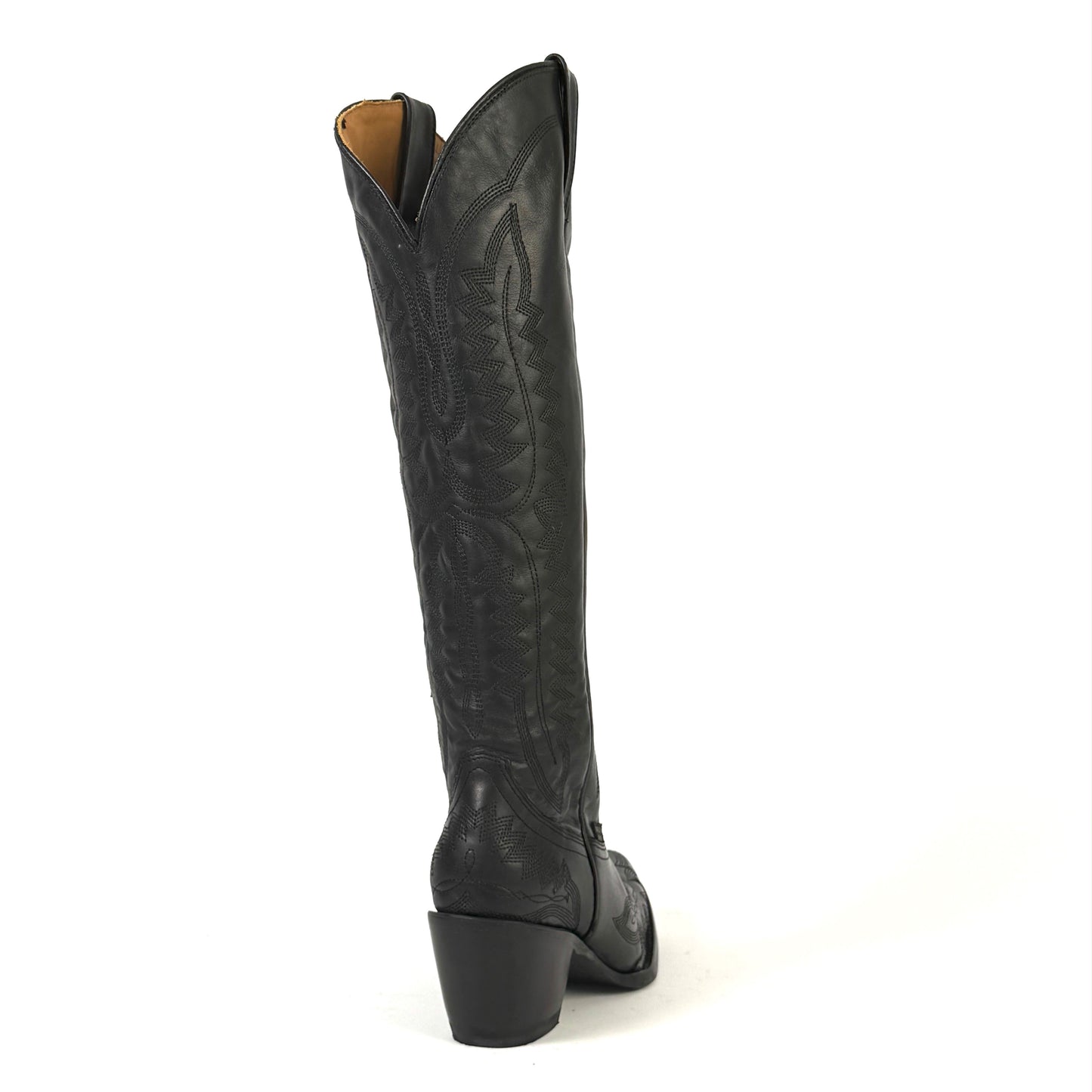 858 Full Black Tall Western Cowgirl Snip Toe Boots Genuine Leather Handmade In Mexico Leather Outsole