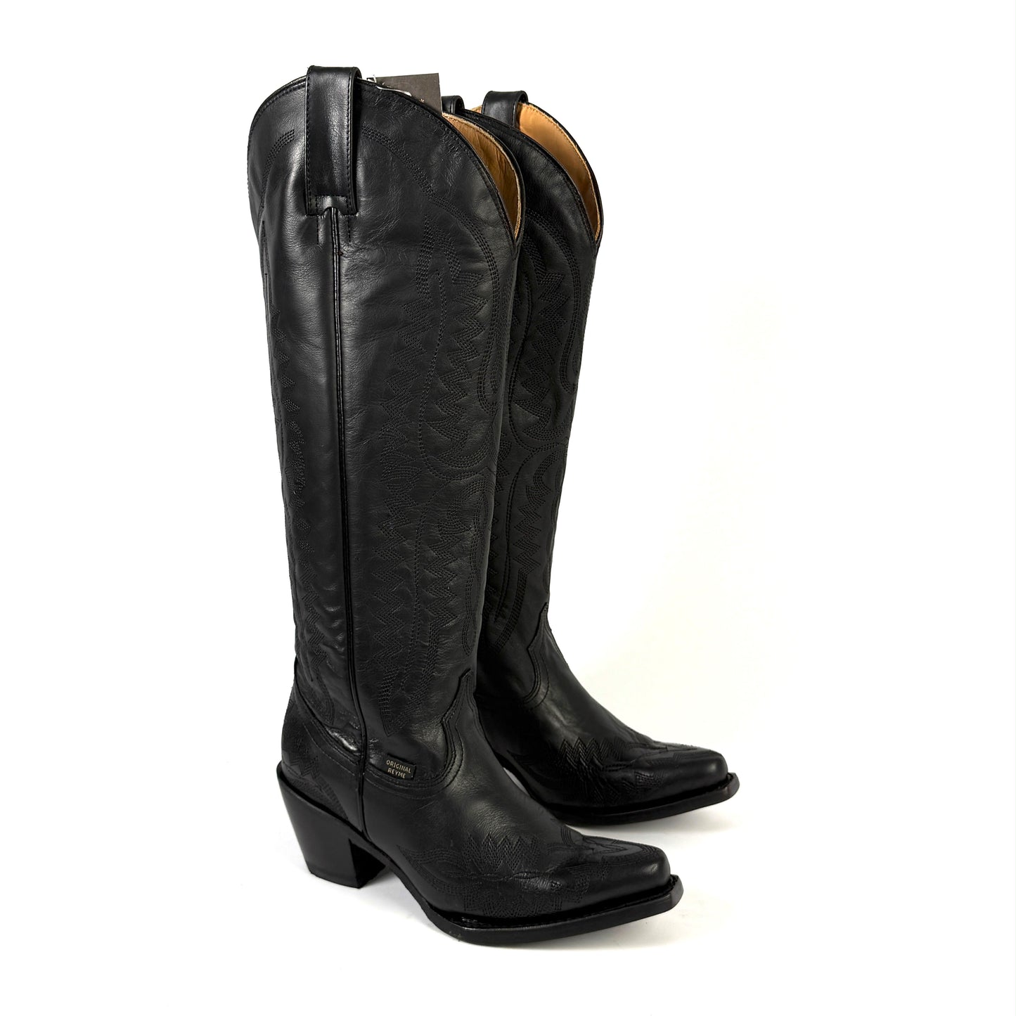 858 Full Black Tall Western Cowgirl Snip Toe Boots Genuine Leather Handmade In Mexico Leather Outsole