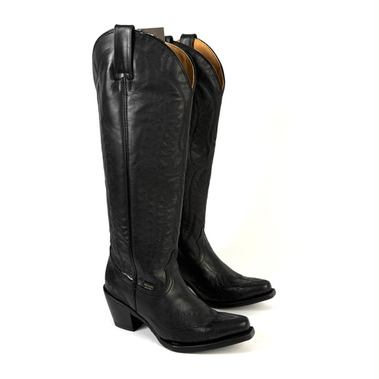 858 Full Black Tall Western Cowgirl Snip Toe Boots Genuine Leather Handmade In Mexico Leather Outsole