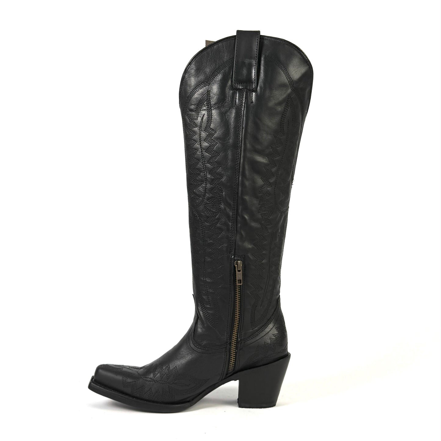 858 Full Black Tall Western Cowgirl Snip Toe Boots Genuine Leather Handmade In Mexico Leather Outsole