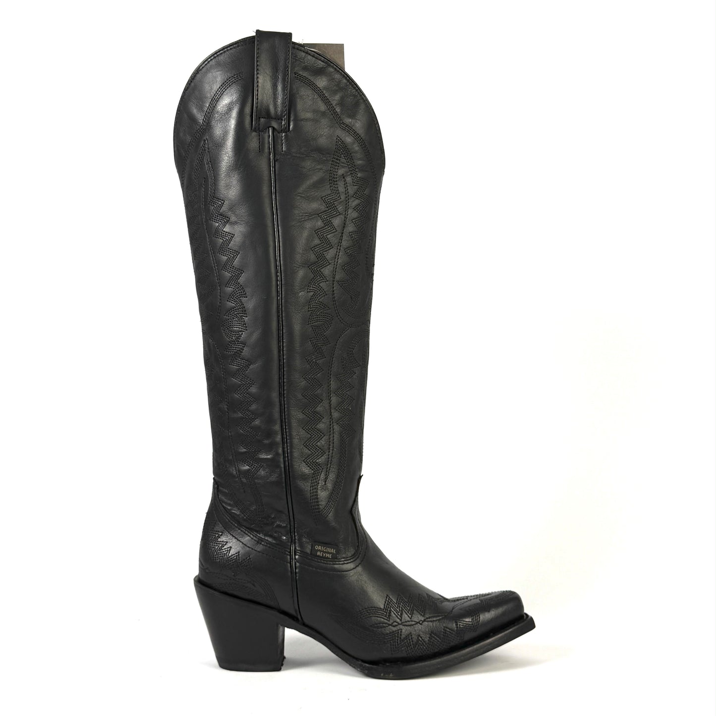 858 Full Black Tall Western Cowgirl Snip Toe Boots Genuine Leather Handmade In Mexico Leather Outsole