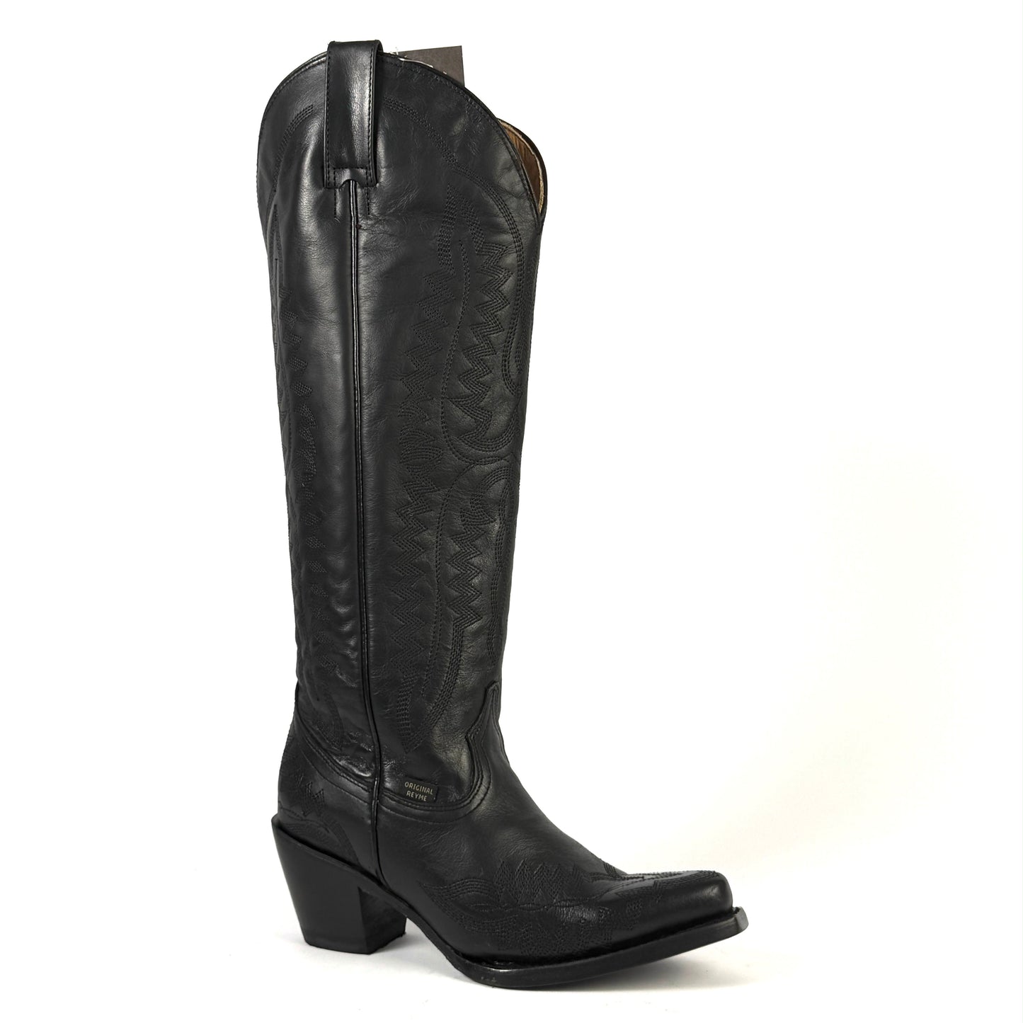 858 Full Black Tall Western Cowgirl Snip Toe Boots Genuine Leather Handmade In Mexico Leather Outsole