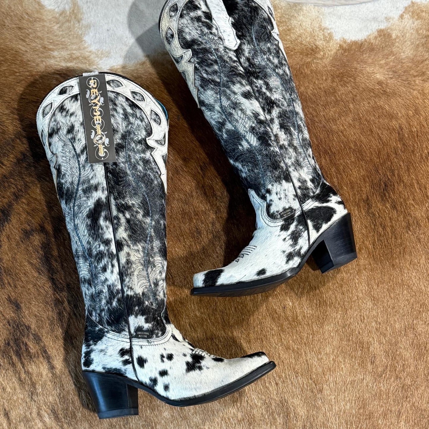 858 CP PELO MORO Womens Tall Elegant Hair On Hide Western Cowgirl Boot Snip Toe Block Heel