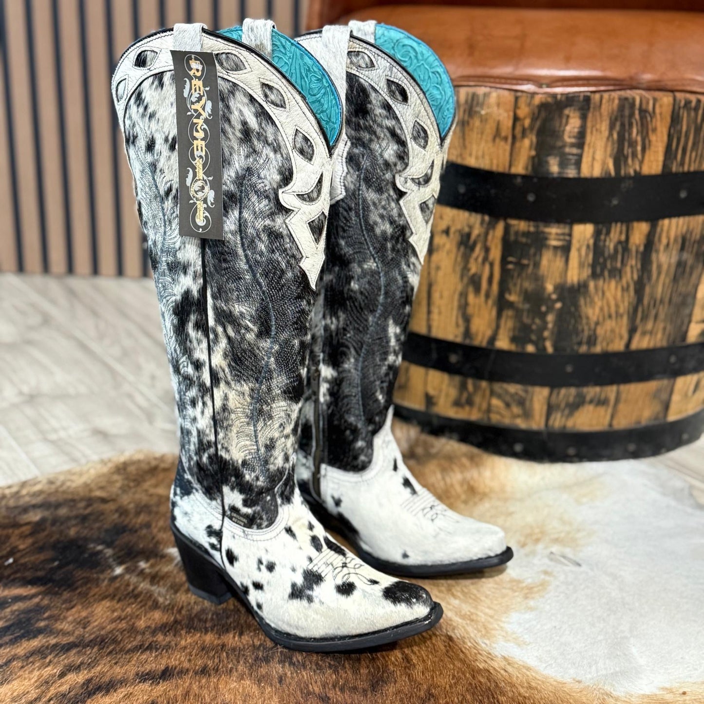 858 CP PELO MORO Womens Tall Elegant Hair On Hide Western Cowgirl Boot Snip Toe Block Heel