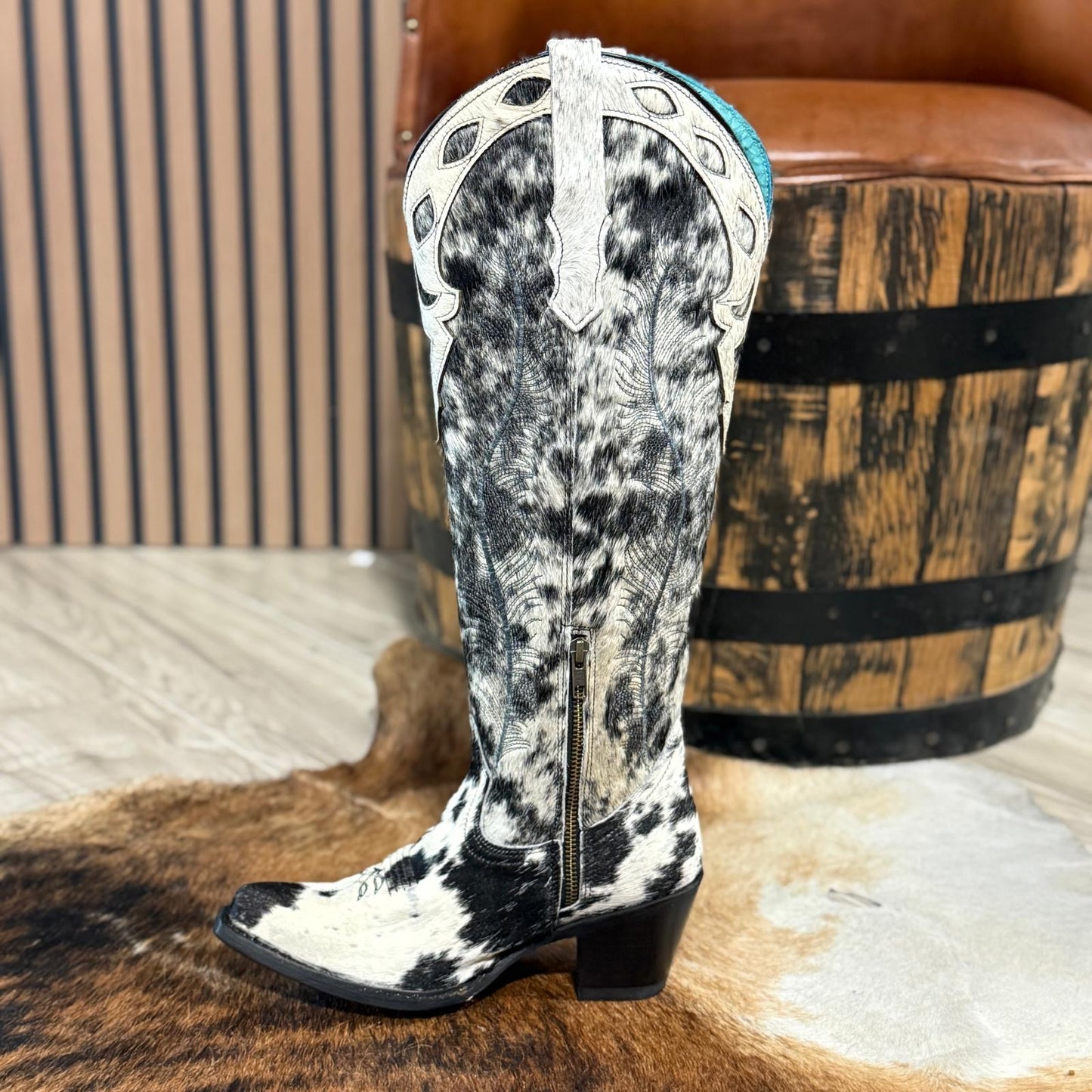 858 CP PELO MORO Womens Tall Elegant Hair On Hide Western Cowgirl Boot Snip Toe Block Heel