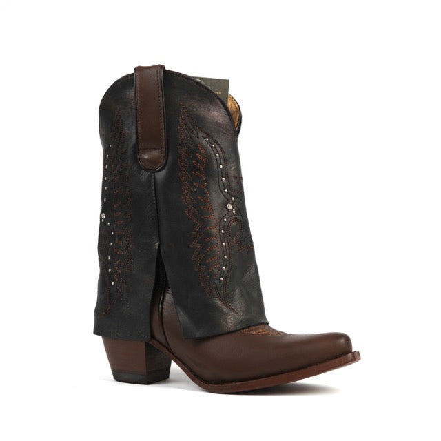 854 PONDEROSA BROWN WOMEN’S BROWN WESTERN COWGIRL BOOTS – LEATHER COWGIRL BOOTS WITH STUD DETAIL CUFFED DESIGN