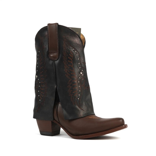 854 PONDEROSA BROWN WOMEN’S BROWN WESTERN COWGIRL BOOTS – LEATHER COWGIRL BOOTS WITH STUD DETAIL CUFFED DESIGN