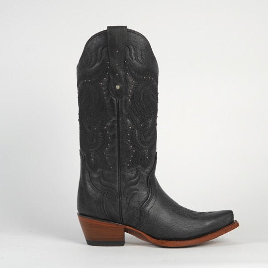 DALLAS NEGRO WOMEN’S BLACK LEATHER WESTERN BOOTS – COWGIRL BOOTS WITH STUD DETAIL