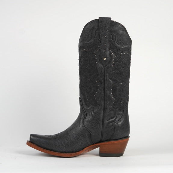 DALLAS NEGRO WOMEN’S BLACK LEATHER WESTERN BOOTS – COWGIRL BOOTS WITH STUD DETAIL
