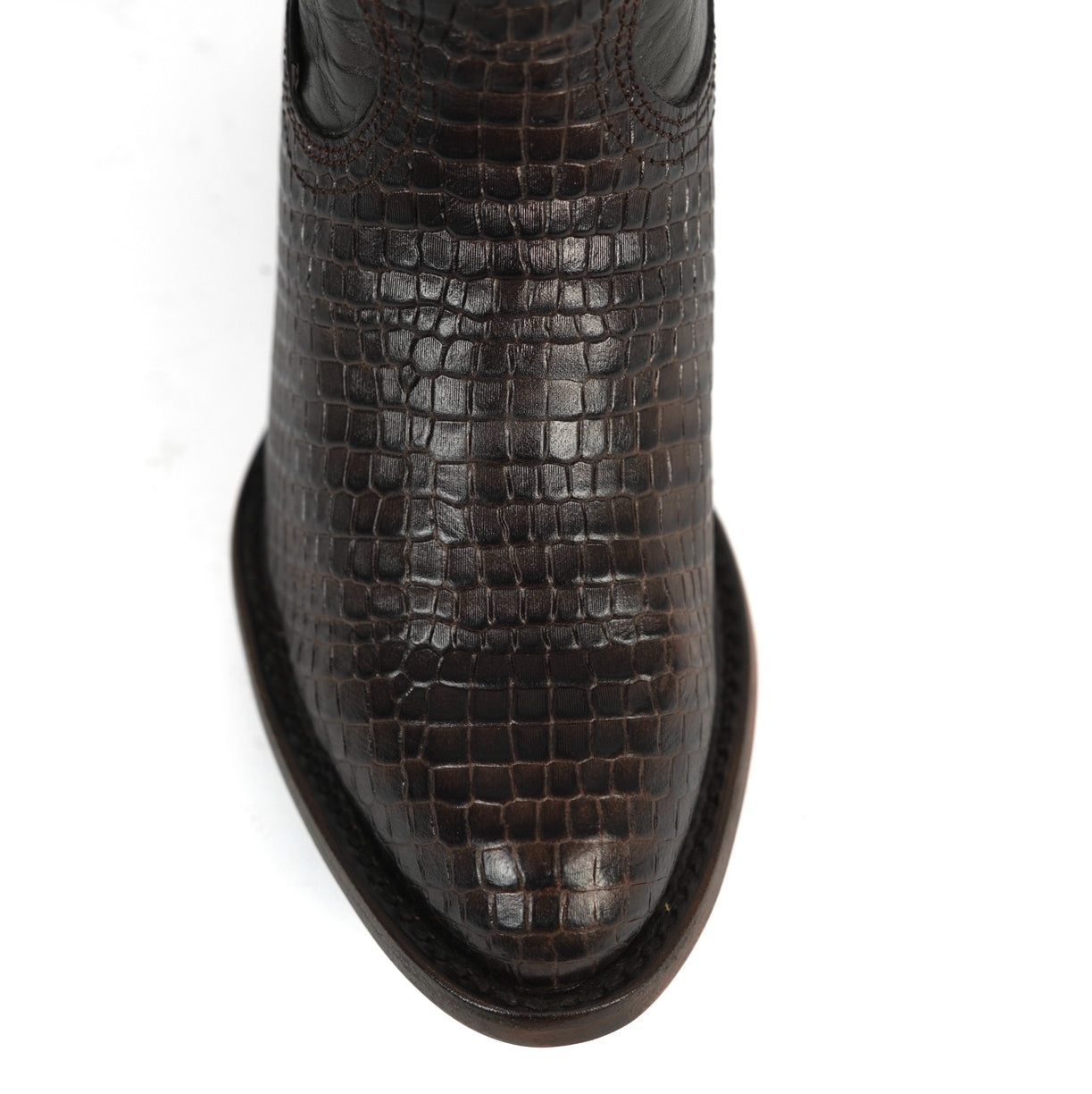 318 MAMBA CAFE WOMEN’S BROWN WESTERN BOOTS – CROC-EMBOSSED KNEE-HIGH COWGIRL BOOTS