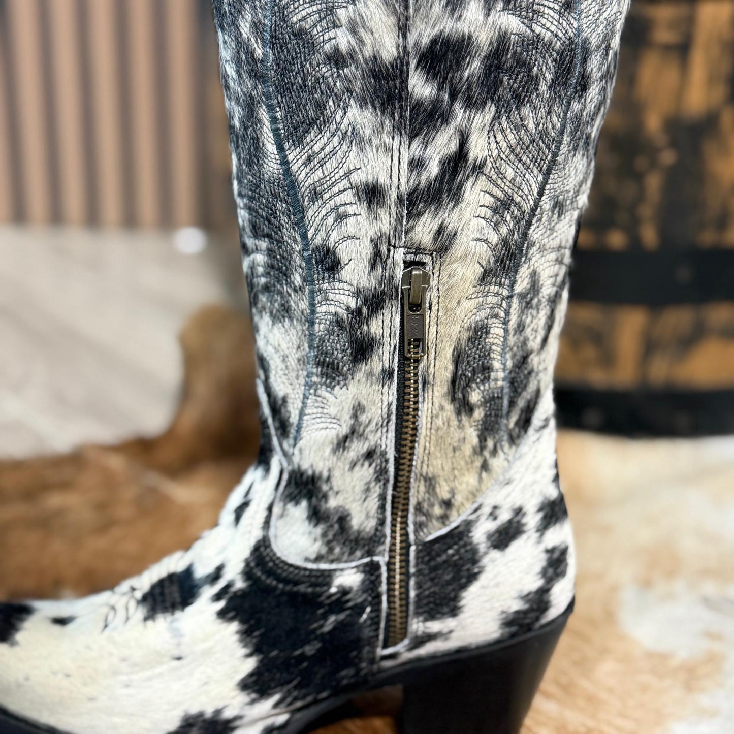 858 CP PELO MORO Womens Tall Elegant Hair On Hide Western Cowgirl Boot Snip Toe Block Heel