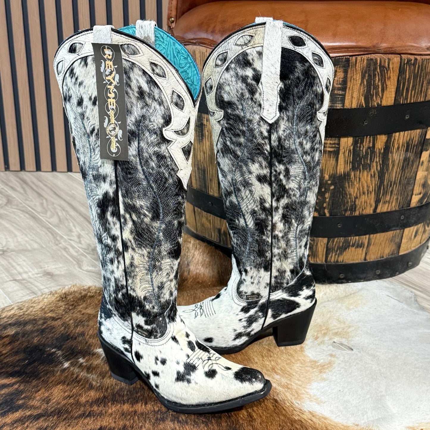 858 CP PELO MORO Womens Tall Elegant Hair On Hide Western Cowgirl Boot Snip Toe Block Heel